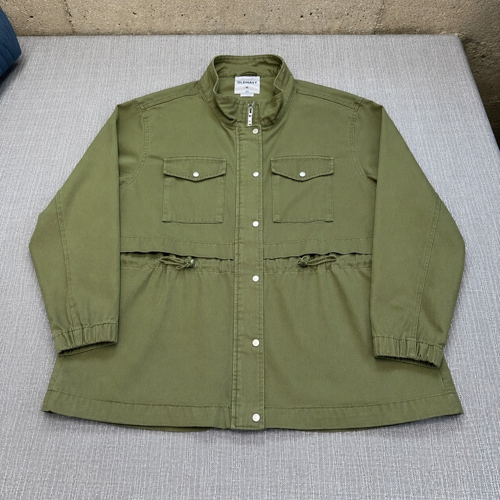 New Army Green Utility Jacket Womens XL Cinch Waist Pockets Cargo Lightweight